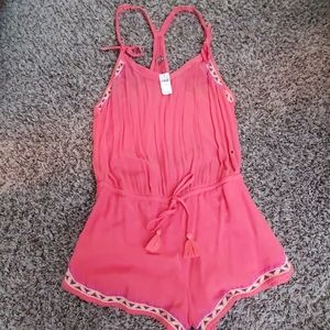 Coral embroidered romper